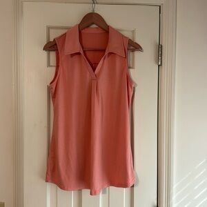 Peach sleeveless blouse with collar. Size large. V-neck.